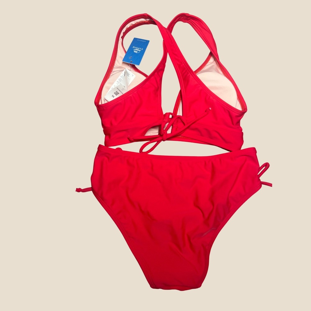 Cupshe Red Lace Up High Waisted Two Piece Bikini Set XS - Picture 2 of 2